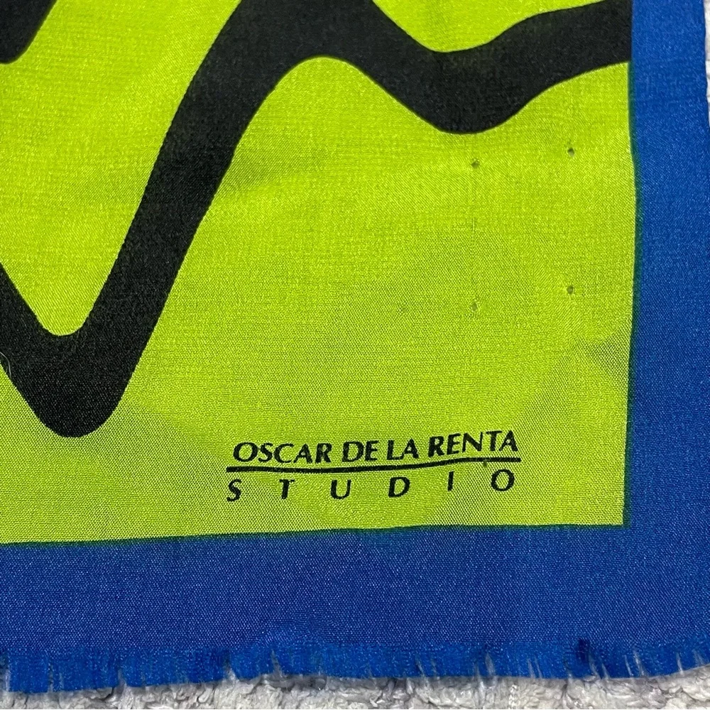 Vintage Oscar de la Renta Studio Silk Scarf Wave Pattern Green Blue Purple